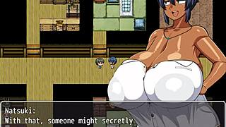 tanned girl natsuki in hentai game episode 7 where men admire her