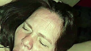 milf sucks cock and plays with the tit deep throat