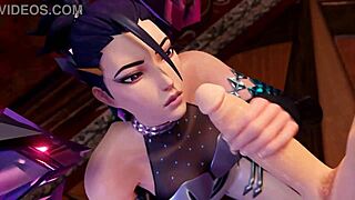 Kda Kaisa expertly sucks and bangs two massive cocks in wild action.