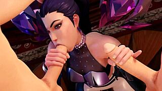 Kda Kaisa expertly sucks and bangs two massive cocks in wild action.