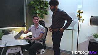 the newbie twink colleague bends over for rough deepthroat and flip fucks the muscular big black cock hunk