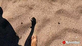 My wife goes topless and gives sneaky bj on beach holiday