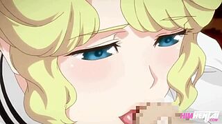 Just chilling with my busty maid in anime hentai giving a wild blowjob