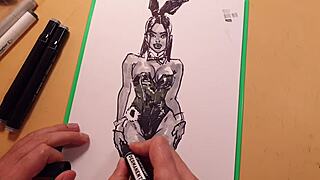 Look at this athletic latina girl in latex with big tits and ass getting drawn quickly