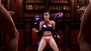 Kda Kaisa expertly sucks and bangs two massive cocks in wild action.