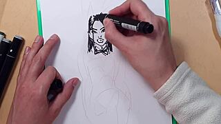 Look at this athletic latina girl in latex with big tits and ass getting drawn quickly