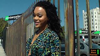 Gorgeous Solo Ebony Tranny with Pierced Cock Fingers Tight Ass in Steamy Scene