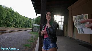 Public Agent Mia Trejsi Fucks Her Tight Pussy with Dildo