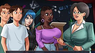 Black Beauty with Big Natural Tits Bathes in Summertime Saga Gameplay.