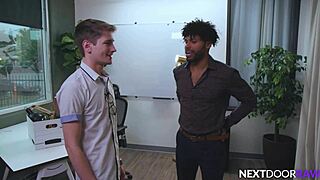 the newbie twink colleague bends over for rough deepthroat and flip fucks the muscular big black cock hunk