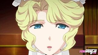 Just chilling with my busty maid in anime hentai giving a wild blowjob