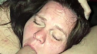 milf sucks cock and plays with the tit deep throat