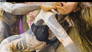 Tattoed couple hard fucking and anal play - anal sloppy blowjob rough goth punk alt porn zf038