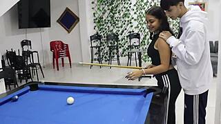 stepbrother teaches latina stepsister billiards then fucks her tight pussy