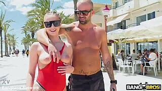 Lya's Risky Public Sex on Bench With Blonde Latina