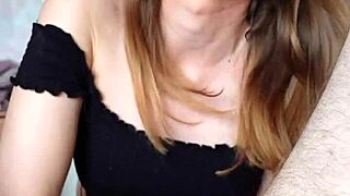 A petite girl gives a blowjob and rimjob, pushing her tongue deep inside his ass.