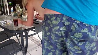 fooling around with my neighbor’s blonde wife outdoor. her tight body rocks on the patio.