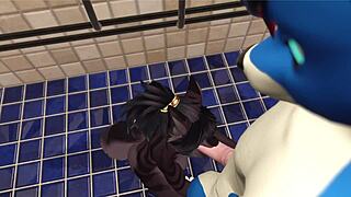 Alpha wolf dominates slutty girl at gym in wild VRChat porn