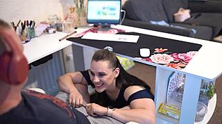 during a zoom meeting, the naughty secretary sucks her boss off