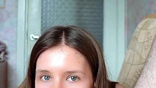 A petite girl gives a blowjob and rimjob, pushing her tongue deep inside his ass.