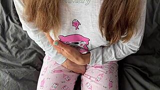 Horny Teen 18yo Fingering In Pajamas Squirts Before Big Cock Cumshot