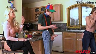 Young guy satisfies hot mom and step-aunt in wild roleplay