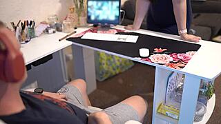 during a zoom meeting, the naughty secretary sucks her boss off