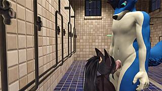 Alpha wolf dominates slutty girl at gym in wild VRChat porn