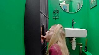 gloryhole teen sucks cock in uniform and swallows 😈