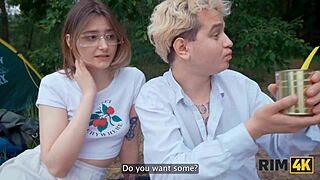 two shy russian teens share rimjob cleanup outdoors