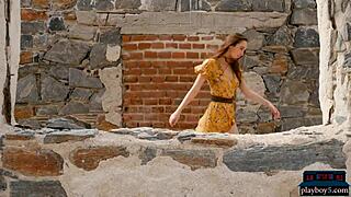 Natural brunette milf Willa Prescott strips outdoors for a stunning show