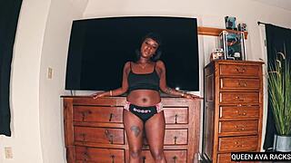 Queen Ava, Thick Ebony Model, Teases with Big Butt in Lingerie