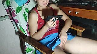 korean girl gets horny watching porn and masturbates at night.