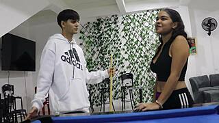 stepbrother teaches latina stepsister billiards then fucks her tight pussy
