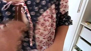 Stepson Can’t Resist Touching My Huge Tits While Masturbating to Big Cumshots.