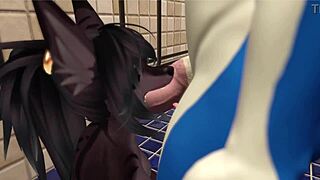 Alpha wolf dominates slutty girl at gym in wild VRChat porn