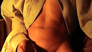 Watch this hot naked guy masturbate his big cock with loud moans of pleasure?