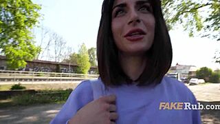ultra pretty italian girl flashes on public street
