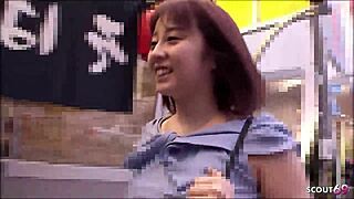 Petite Japanese teen seduced to suck in car