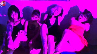 Four teen sluts worship feet, stripping in lingerie while smoking