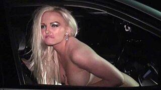 Blonde model banged in wild public gangbang through car window! 🚗