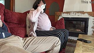Pregnant Stepmother Groping Virgin Stepson’s Cock First Time