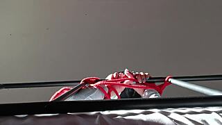 bound and hooded, taking cock down throat with moaning spit in bdsm humiliation