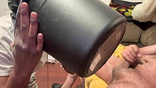 kneeling slut gets facefucked and drinks puke from bucket