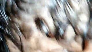 Drinking cum from dick in lingerie