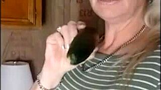 Hot Mature Screws Zucchini Dildo Until She Climaxes