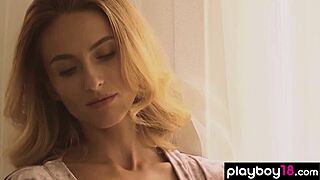 Skinny Ukrainian Teen Cara Mell Strips Sexy White Lingerie for Fun