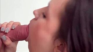 Skinny blonde wife gets cum in mouth in group sex