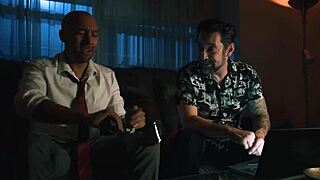 interracial milf simulates deepthroat and titty fuck at work