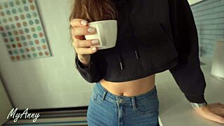 Asian girl rides European dick in oily passion.